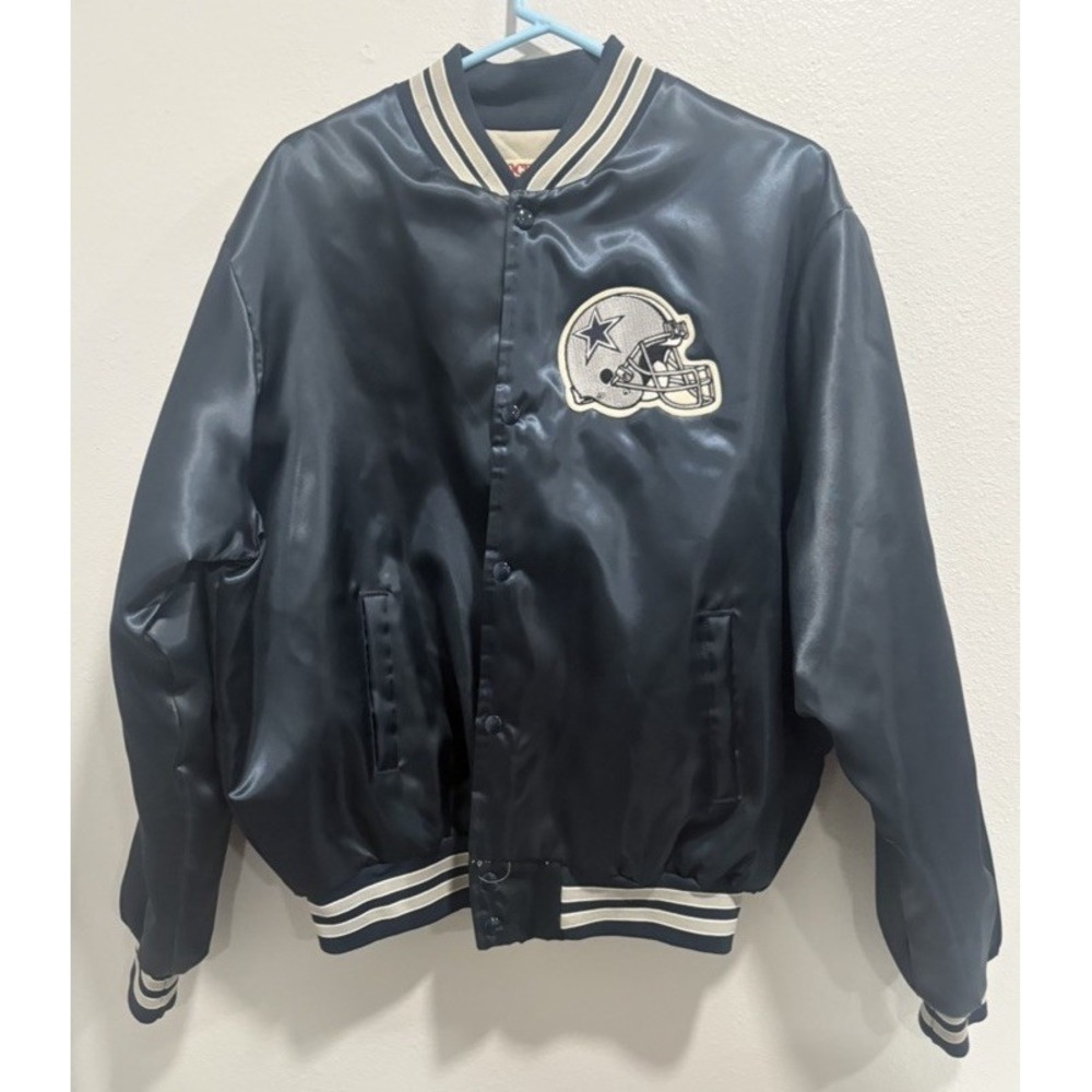 Vintage Dallas Cowboys Locker Line Jacket XL Blue NFL Football Satin Bomber USA